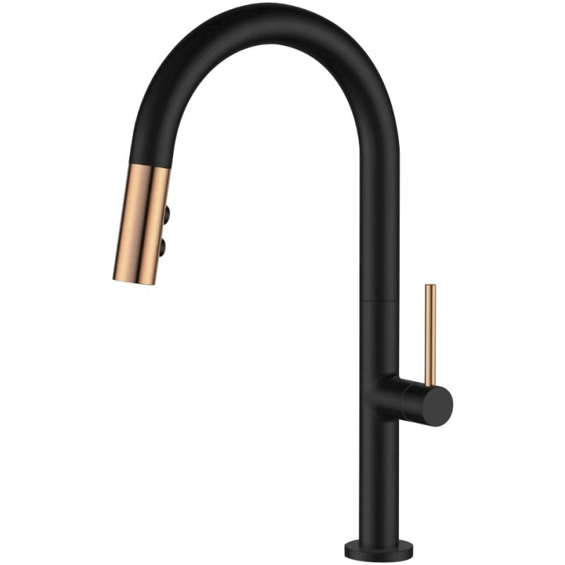 cUPC New Design Solid Brass Swiveled Spout Splash Proof Single Lever Matte Black Pull down Kitchen Faucet